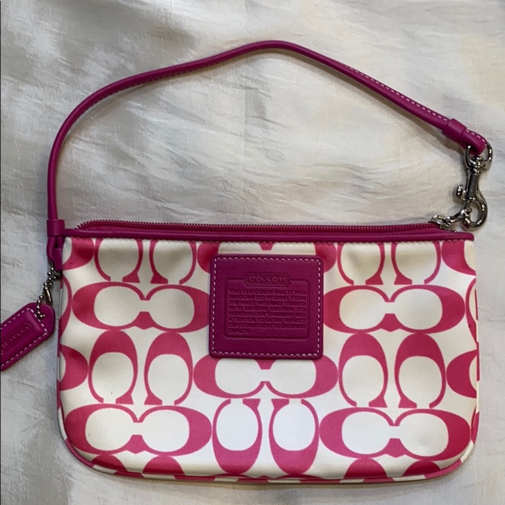 Coach pink logo wristlet